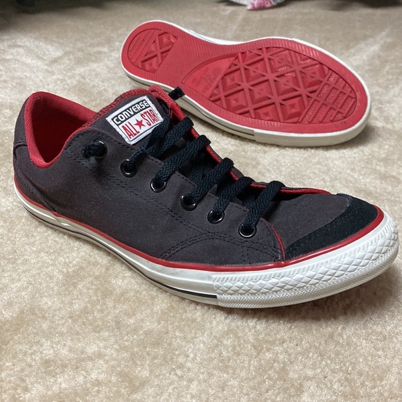 Converse All-Stars Sneakers - Low Top Black with Red Trim, Casual Street Shoes - Picture 3 of 12